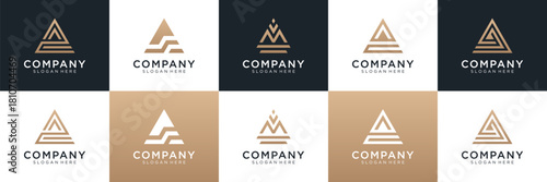 Set of golden letter A logo design. Universal icon for business and branding. minimalist elegant luxury design vector illustration.