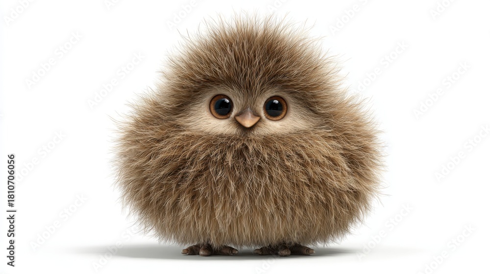 Obraz premium Chubby minimal emu, round fluffy body, soft brown-grey, cute simple eyes, white background
