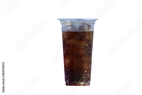 Cola in a plastic glass with ice isolated on transparent background png file