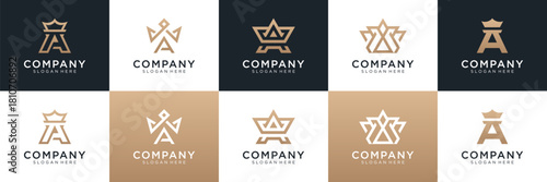 Set of initial letter A with crown logo design. Universal icon for business and branding. minimalist elegant luxury design vector illustration.