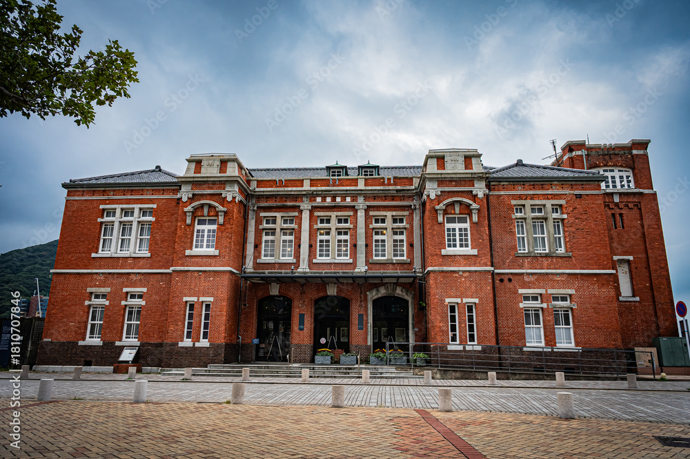 Obraz premium Retro Streetscape of Mojiko Port in Fukuoka, Japan