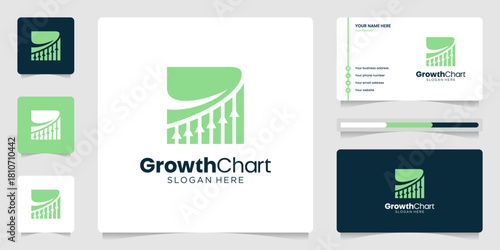 Financial growth logo with Diagram Chart bar Statistics logo design. Modern minimal Business card template.