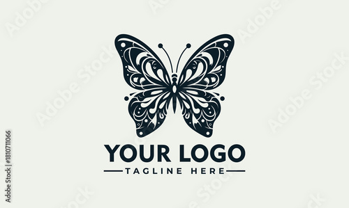 Elegant butterfly vector logo illustration design with intricate patterns for branding and business