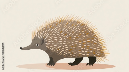 Minimal vector echidna, rounded spikes shapes, pastel brown, white background