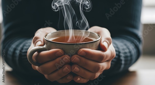 Warmth in Hand A Cup of Steaming Tea for Comfort and Relaxation