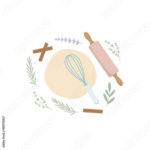 Winter Baking Tools on Kitchen Counter – Minimal Top-View Flat Vector Illustration