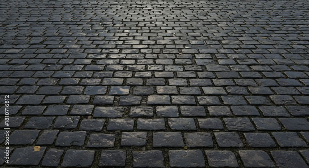 Obraz premium A pavement of dark gray cobblestones leads into the distance
