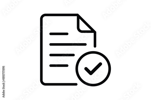 Document approval icon. File with check mark symbol. Verified contract. Approved report. Legal document certified. Paper form accepted. Official paperwork validated icon vector.