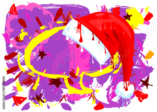 Santa Claus Hat graffiti. Abstract modern street art decoration performed in urban painting style.