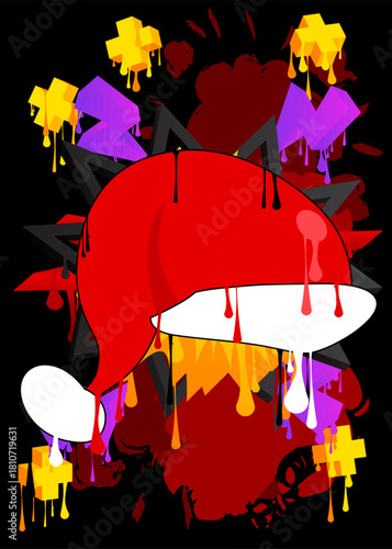 Santa Claus Hat graffiti. Abstract modern street art decoration performed in urban painting style.