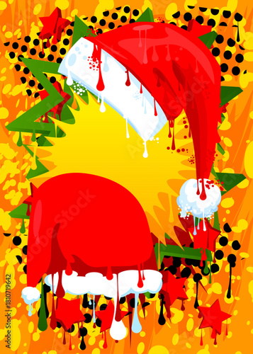 Santa Claus Hat graffiti. Abstract modern street art decoration performed in urban painting style.