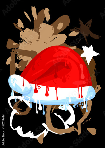 Santa Claus Hat graffiti. Abstract modern street art decoration performed in urban painting style.