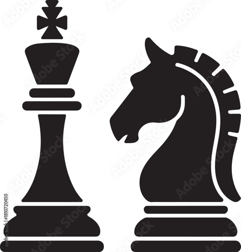 Chess piece icons set. Board game. Black silhouettes illustration. Outline set of chess vector icon for web design isolated on white background. King, queen, bishop, pawn, horse, knight, rook.