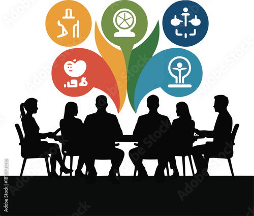 Team business meeting with teamwork and collaboration flat vector icon for apps and websites.Team business people, teamwork iconTeam business meeting with teamwork and collaboration flat vector icon f