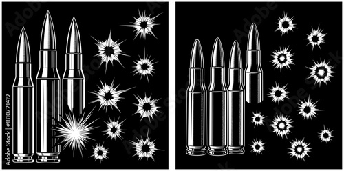 Bullet holes and bullets isolated on, a symbol of violence and danger, vector illustration