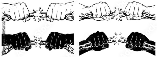 Hands breaking chains, symbolizing freedom, liberation, and overcoming obstacles isolated on a powerful visual metaphor