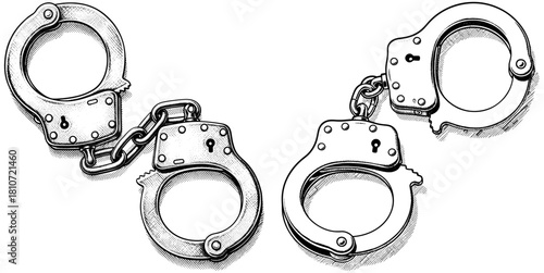 Handcuffs isolated on, a symbol of law enforcement and crime, vector illustration