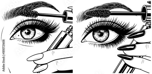 Closeup of a woman applying mascara to her eyelashes isolated on beauty and makeup concept