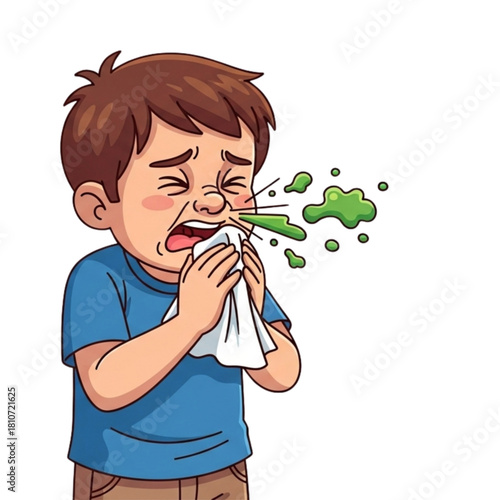 The boy is sick with the flu