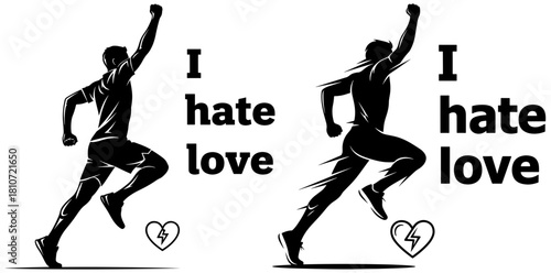Runner with i hate love text isolated on, a dynamic and expressive graphic design for sports