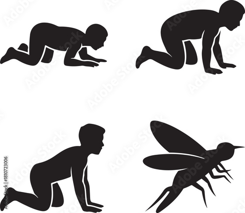 Crawl Walk Run Fly pictogram icon set. Clipart image isolated on white background
