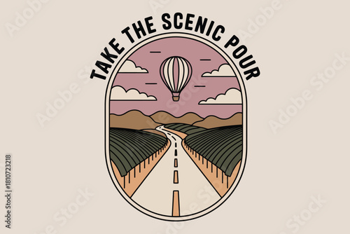 Take the scenic pour hot air balloon over a winding road through rolling hills