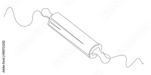Continuous line drawing of a rolling pin used for flattening dough in baking and cooking. One line drawing of a classic kitchen rolling pin tool shown in a simple minimalist style.