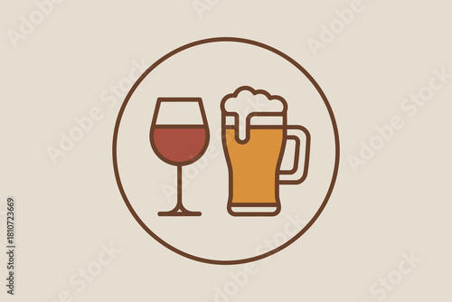 Icon of a wine glass and a beer mug in a circle on a neutral background
