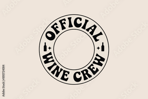 Official wine crew emblem with wine bottle icons on a light background