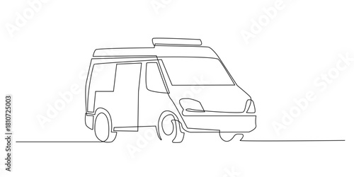 Continuous line illustration of an ambulance.One line drawing in a simple minimalist style, suitable for medical themes, emergency services concepts, and healthcare elements.