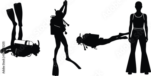 Underwater Exploration, Deep Sea Adventure, and Water Sports Activities Vector Graphic.