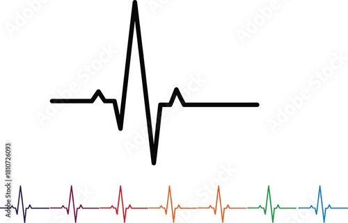 Heartbeat waveform vector set with colorful ECG lines, medical pulse rhythm design for healthcare, cardiology, and diagnostic illustration use.
