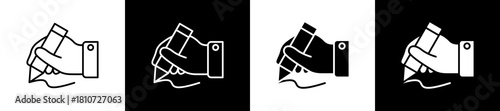 Writing icon set in line and glyph style on black and white background