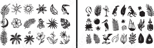 Tropical Leaf Illustration, Hand Drawn Nature Art, Minimal Botanical Vector, Exotic Leaf Drawing, Jungle Plant Design, Black and White Leaf Artwork, Decorative Tropical Line Art, Elegant Botanical Pat