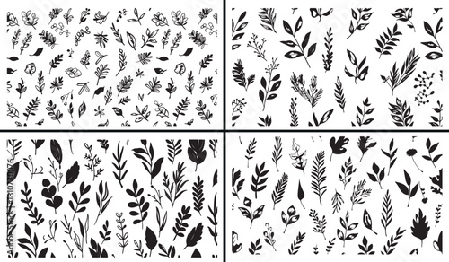 Botanical Pattern Illustration, Floral Line Art, Nature Inspired Design, Hand Drawn Botanical Vector, Minimal Flower Artwork, Elegant Leaf Pattern, Black and White Botanical Drawing, Modern Floral Des