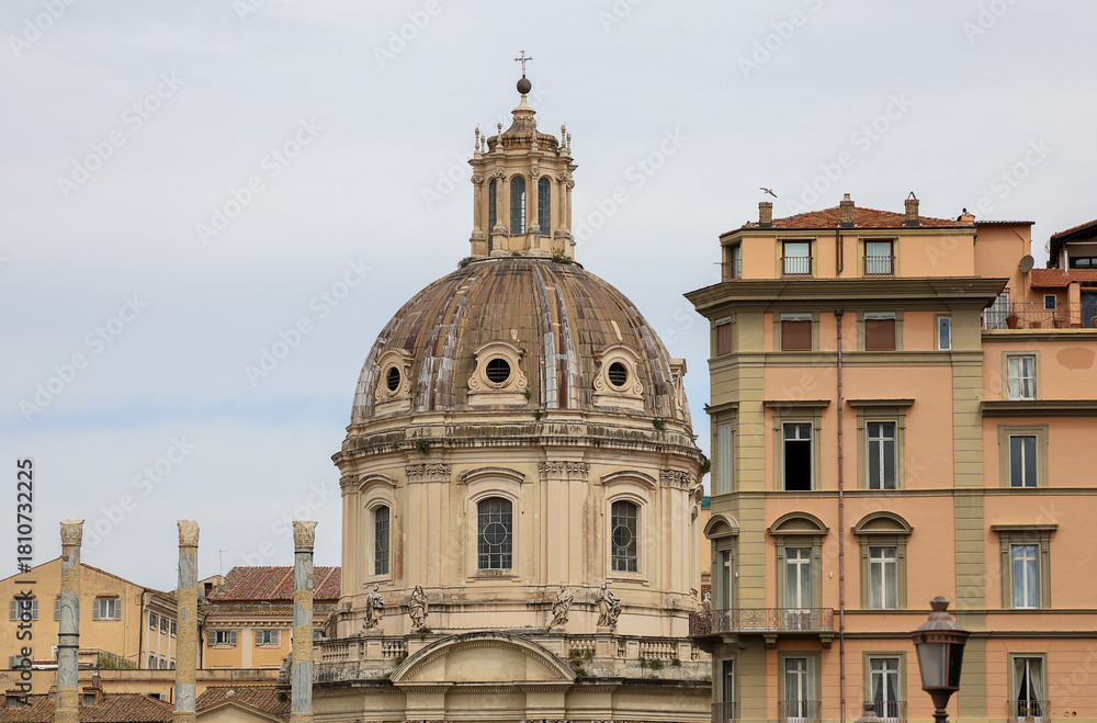 Fototapeta premium The dome tower at the Church of the Most Holy Name of Mary at the Trajan Forum.