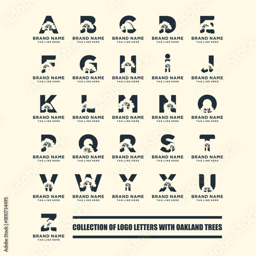 set logo design letter tree oakland vector