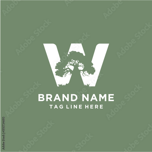 Letter W Icon Logo with Oakland Tree Vector Template