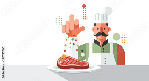 Skilled Chef Expertly Garnishing a Delicious Steak with Fresh Ingredients in a Culinary Masterpiece