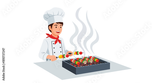 Chef Grilling Skewers Culinary Artistry in Action