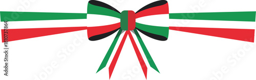 Decorative ribbon bow in red and green for festive design and celebration elements