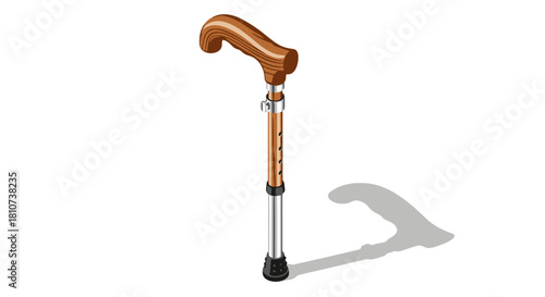 Isometric walking cane medical icon for healthcare and disability aid presentation materials and accessibility design projects