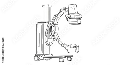 C-Arm X-Ray Machine Outline Icon for Medical Technology Presentation, Surgical Imaging Equipment, Modern Healthcare Illustration