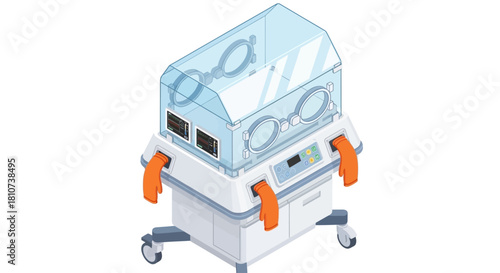 Neonatal Incubator Isometric Medical Icon for Healthcare Illustration. Modern Design for Web, Mobile & Presentations.
