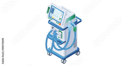 Medical ventilator machine isometric vector illustration, healthcare technology icon for respiratory support and intensive care