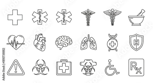 Medical Icon Set: Outline Vector Symbols for Healthcare, Pharmacy, and Medical Services Design Projects