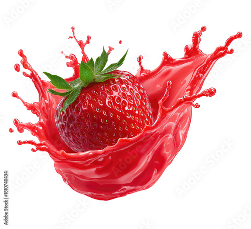 Strawberry splash; fruit amid swirling red liquid