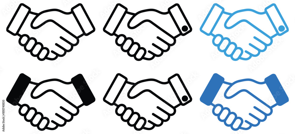 Fototapeta premium Hand shake logo icon. business handshake icon vector illustration, multiple styles, two hands make a deal, designed for corporate branding, partnership agreements, client interaction
