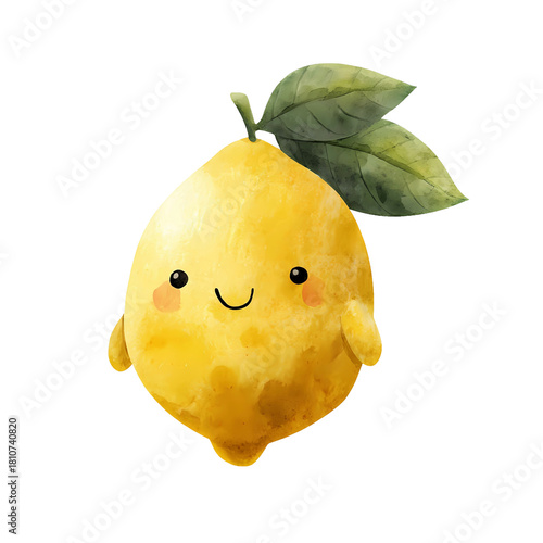 A Charming Cartoon Lemon Fruit With A Watercolor Texture Against A Black Background