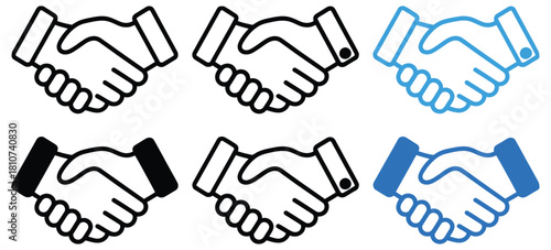 Hand shake logo icon. business handshake icon vector illustration, multiple styles, two hands make a deal, designed for corporate branding, partnership agreements, client interaction